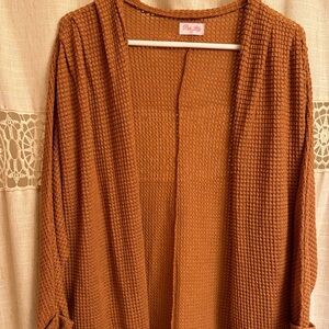 Pink Lily Waffle Knit Cardigan - Warm Rust